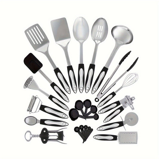 Set of 25 Stainless Steel Kitchen Utensils, Includes Spatula, Essential Tools for Home Cooking, Household Gadgets and Gift for Kitchen Enthusiasts