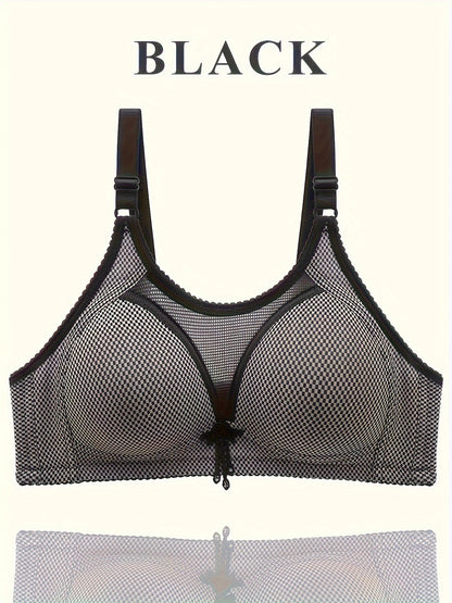 Wireless push-up bra with textured mesh contrasts, comfortable and sexy.