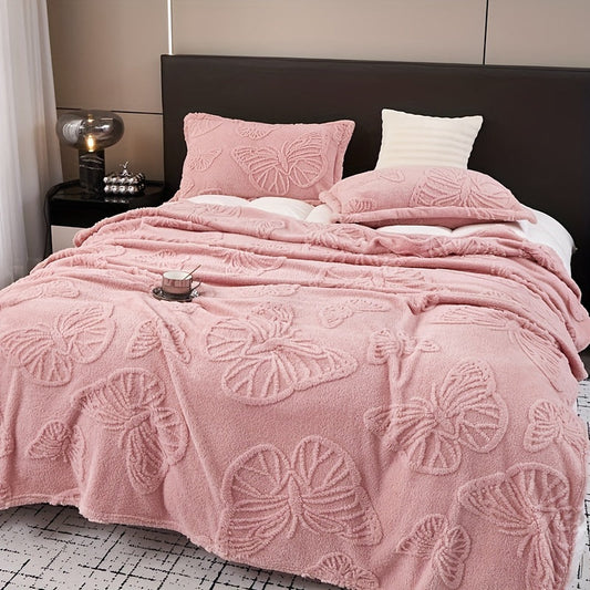 1 dona Taffeta bir rangli Jacquard ko'rpa - Yotoq, divan yoki kreslo uchun ko'p funksiyali Butterfly Pink ko'rpa