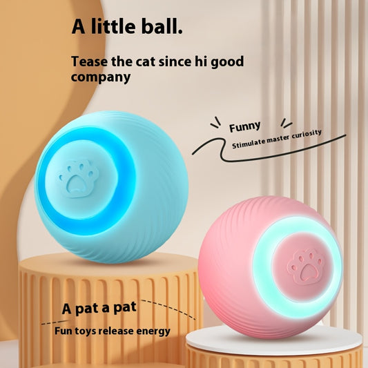 USB rechargeable cat teaser ball made of striped silicone, suitable for all breeds, provides engaging playtime.