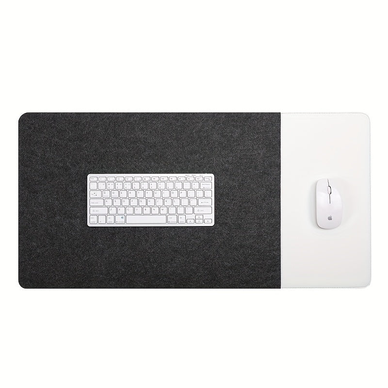 Large gaming mouse pad with anti-slip felt and faux leather, suitable for e-sports, writing, and office use. Includes wrist support and keyboard pad.