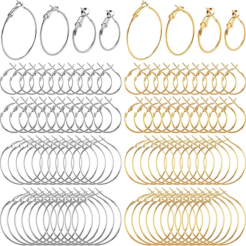 Set of 32 Silvery and Golden Plated Ferric Earring Hoops for DIY Jewelry Making Supplies