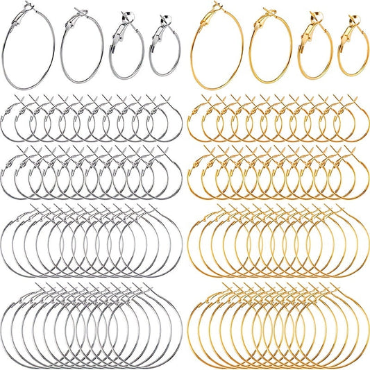 Set of 32 Silvery and Golden Plated Ferric Earring Hoops for DIY Jewelry Making Supplies