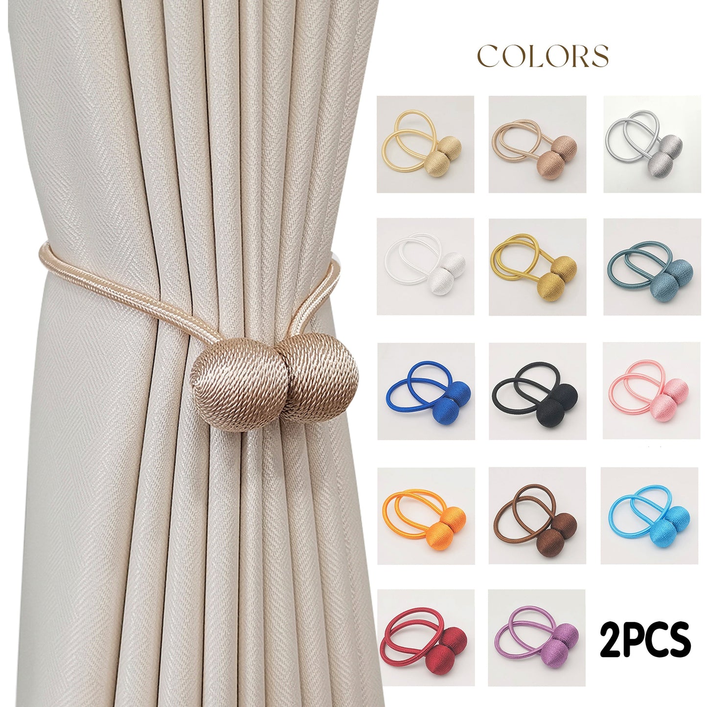 Get your hands on a set of two Classic Style Magnetic Curtain Tiebacks. These tiebacks are designed to be durable and easy to install without any drilling required. Made from polyester twisted rope, they feature a strong magnetic hold to secure your