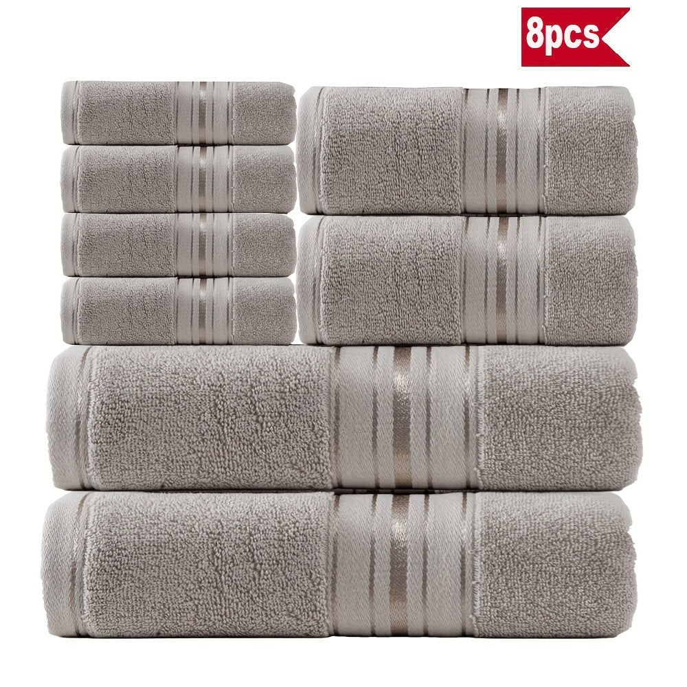 Set of 8 cotton towels for bathroom, spa, travel, and home with high water absorption and thickness