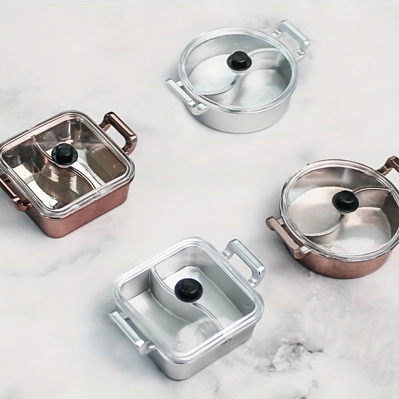 Small hot pot container with dual flavors simulation, electroplated for durability, made from PVC material, no electricity needed.