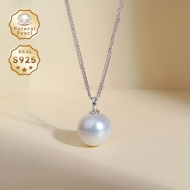 Elegant Vintage June Birthstone Freshwater Pearl Pendant Necklace - MUFAN 13-14mm Round Natural Pearl on a 925 Sterling Silver Chain (60cm) - Perfect Gift for Daily Wear