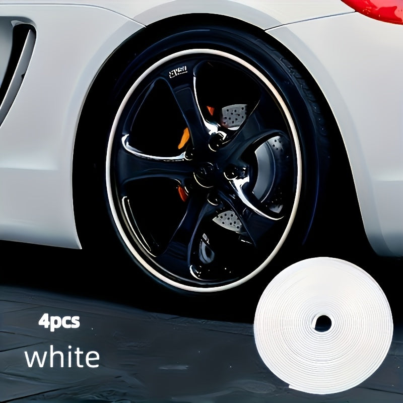 4pcs Universal Fit Car Rim Protector Strips, 195.0cm ABS Wheel Trim Decoration Strips, Anti-Collision Rubber Guards for front tires.