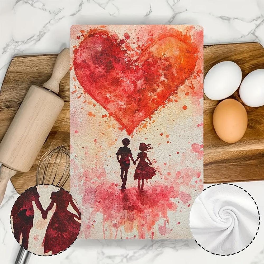 This duo of ultra-soft kitchen towels features a charming Valentine's design. They are highly absorbent for both dish drying and hand use, making them perfect for holiday decoration. Machine washable for easy care, each towel measures 40.64X60.96 cm.