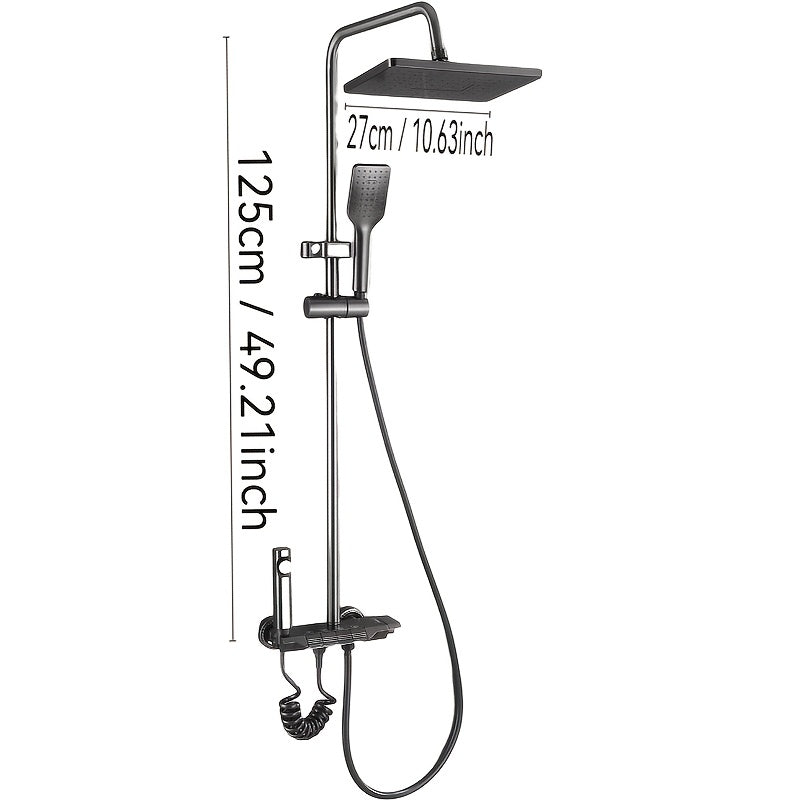 Aluminum 4-Way Shower System with Thermostatic Mixer Valve, Rainfall Shower Head, Handheld Wand, Bidet Sprayer, and Tub Outlet - No Electricity Needed