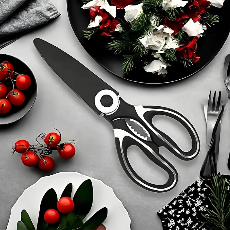 Durable stainless steel kitchen shears with sharp blades and comfort grip handle for cutting meat, herbs, and vegetables.