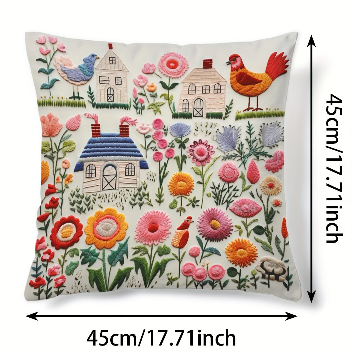 Modern floral digital print throw pillow cover with zip closure, hand wash only, made of polyester - ideal for living room and bedroom decor.