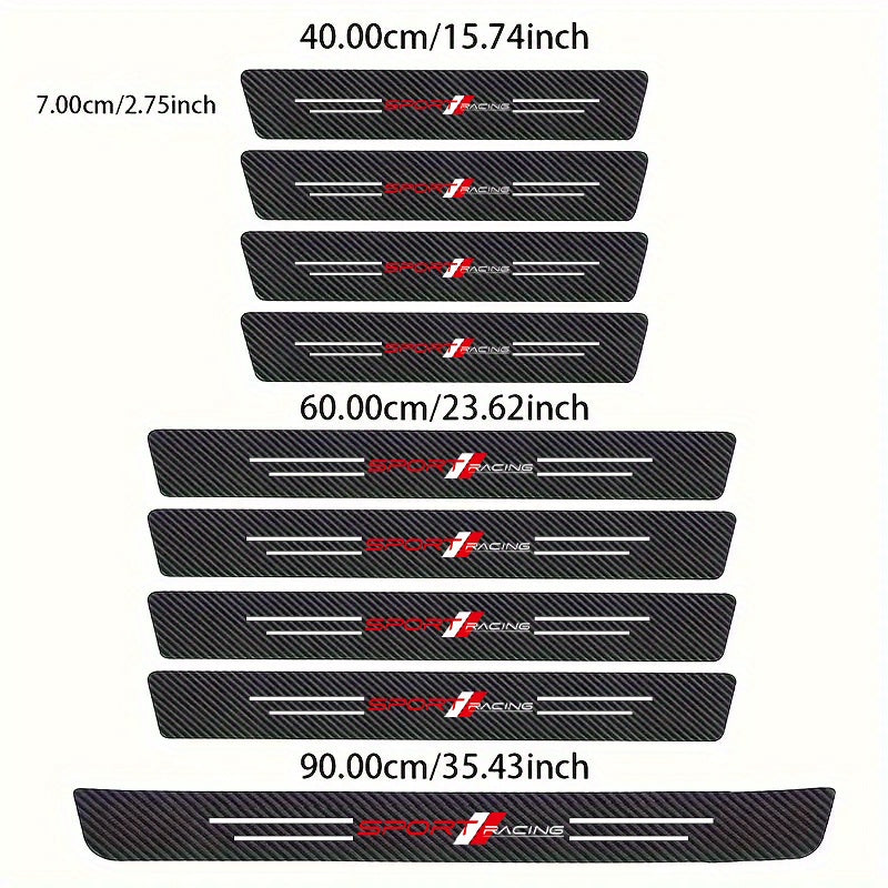 9pcs Car Door Sill Guards with Racing Emblem - Anti-Slip, Scratch-Resistant PVC Welcome Strips, Easy Install, Fits All Cars