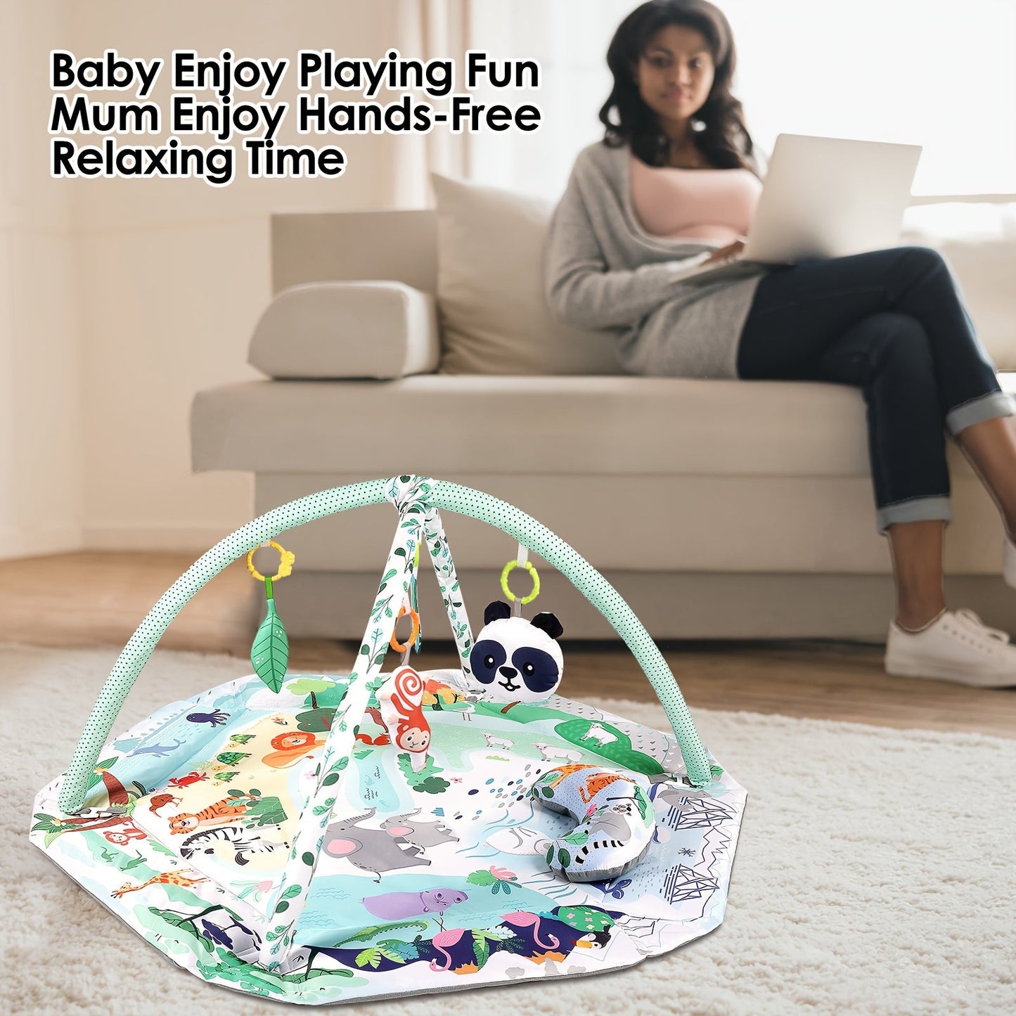 Multipurpose Prone Time Cushion with Youngsters's Fitness Activity Game Mat, Youngsters Floor Game Mat, and 6 Learning Sensory Toys. Enhance Youngsters's Sports Skills Development and create a Youngsters's Ball Pit experience with 18 Ocean Balls included.