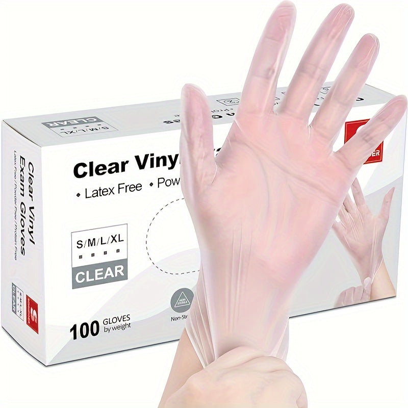 30/50/100 pieces of Disposable Transparent Vinyl Gloves without Powder for Household Cleaning, Waterproof and suitable for Kitchen, Food Processing, Tattooing, Hair Dyeing, Beauty and Hairdressing. Can be used as Cleaning Supplies or Household Small