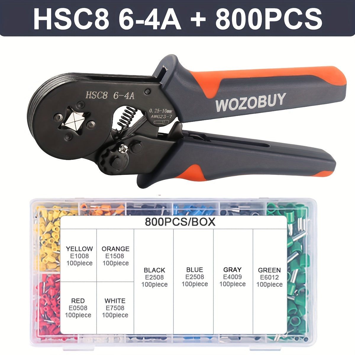 Crimping Tool Kit with HSC8 6-4A/6-6A Crimper Pliers and various wire connectors and terminals.