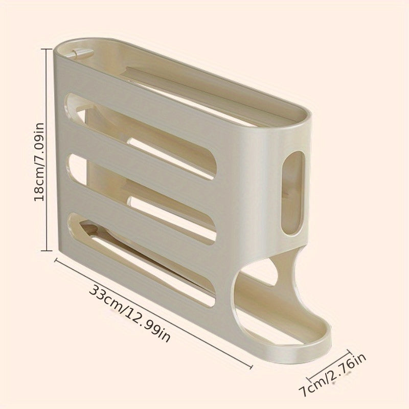 Rolling egg holder for refrigerator with large capacity, stackable and BPA-free. No batteries needed.