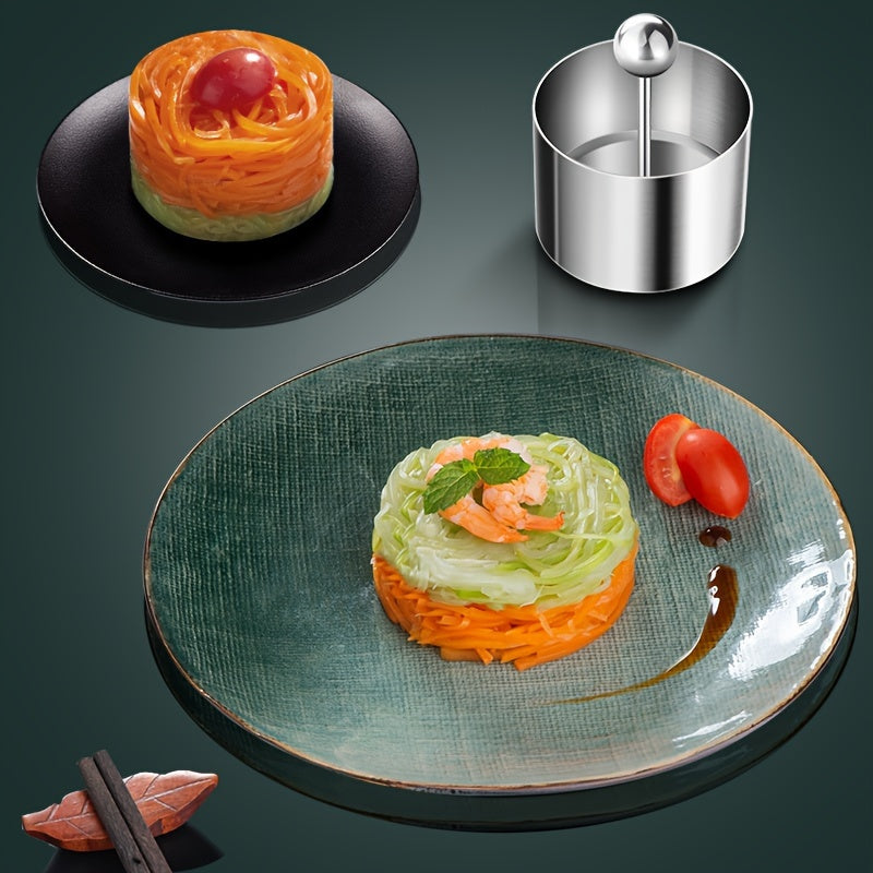 A single piece of cake mold ring with pusher made from stainless steel, suitable for creating mousse cakes, tarts, onigiri, and other baked goods. A versatile baking tool that is a must-have in your kitchen, offering convenience and efficiency. Get yours