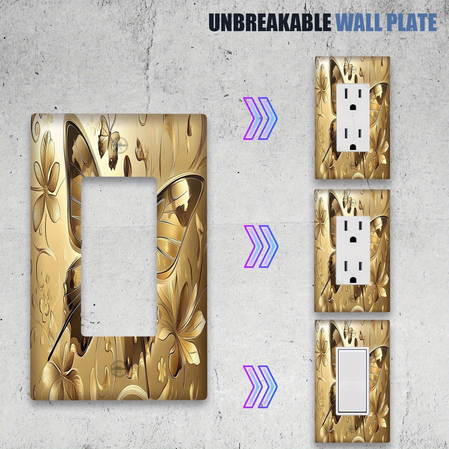 Gilded Butterfly Wall Plate - Fits 1 or 2 Gang Outlets, Perfect for Bedroom & Kitchen, Works with Home Lighting, PVC Material