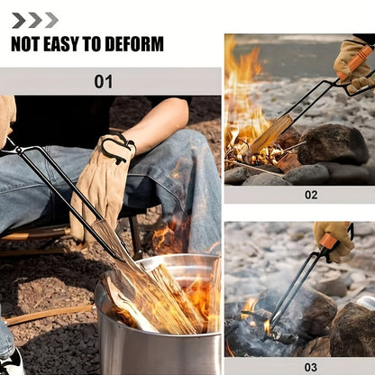 1 set of Charcoal Tongs for Outdoor Campfires and Fireplaces, designed for heavy-duty use in logging and camping. A versatile tool for adding wood to campfires, barbecues, and picnics. Complete your outdoor cooking experience with these essential