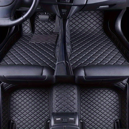 Ford Focus 2006-2011 Premium PU Leather Car Floor Mats with Quilted Diamond Pattern, Left-Hand Drive, Black Interior Protection. Stylish and Durable Car Decor Accessory.