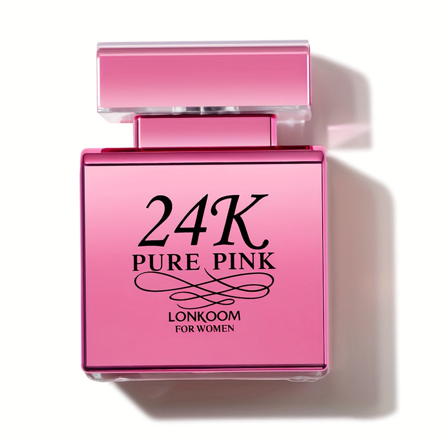 LONKOOM 24K Pure Pink Eau De Parfum: Floral & Fruity scent with Apple Top, Orchid Heart, Amber Base. Alcohol-Infused, Formaldehyde-Free, ideal winter date gift. 100ml Women's Perfume in