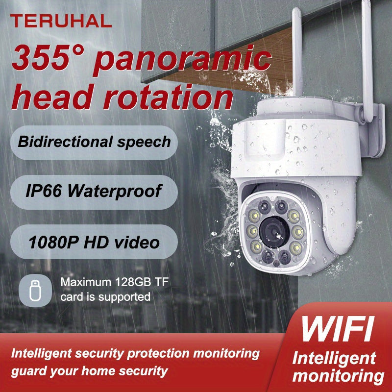 Introducing the OIMLYO 1080P HD Wireless WiFi Security Camera. Featuring a 355° Panoramic PTZ, IP66 Waterproof design, Night Vision, Two-Way Audio and Motion Detection. Easy to install with Wall Hanging capability, this camera is Compatible with