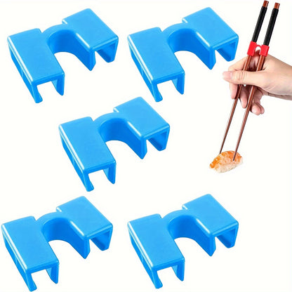 5 reusable chopstick helpers for training, featuring hinges to connect and assist in using Chinese chopsticks.