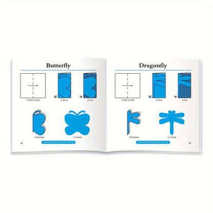 1 set of English Children's Paper Cutting Set includes 40 folding paper boxes and a book with 76 model pictures to enhance children's crafting skills.