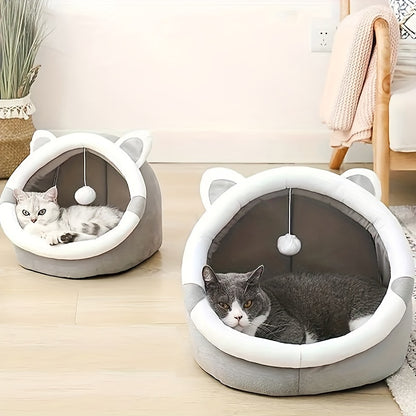 1 Cute Cat Bed with Toy Ball - Cozy, Non-slip, Spacious