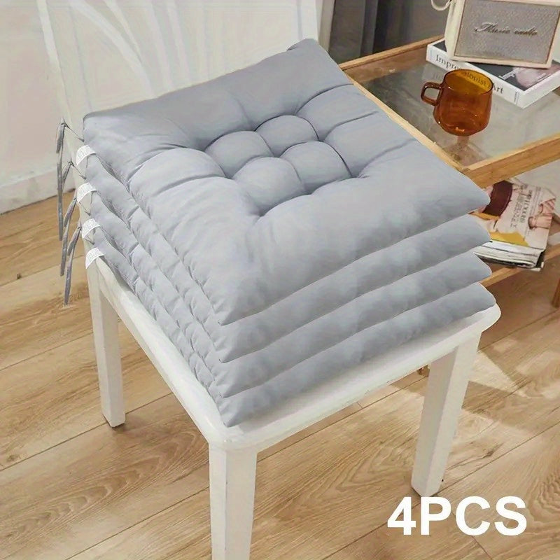 4 Cordless, Durable, Waterproof Polyester Chair Cushions with Flocking Design