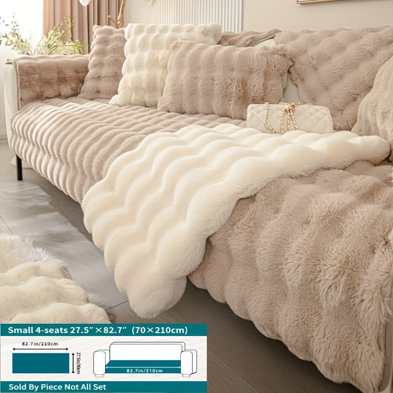 Winter plush sofa cover, anti-slip, dustproof slipcover for couch in living room, office, bedroom, home decor.