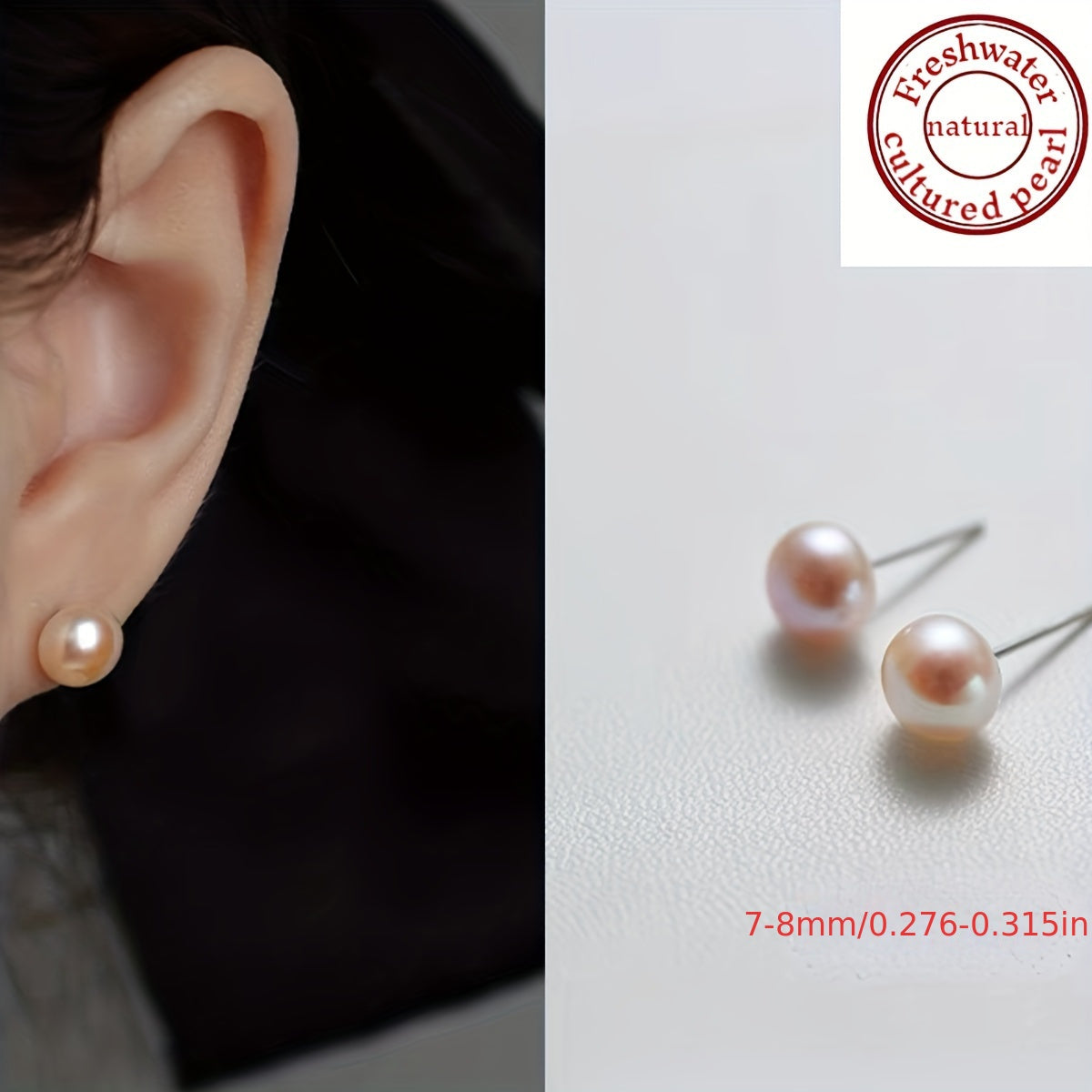 Elegant Natural Freshwater Cultured Pearl Earrings: 7-8mm/0.7-0.8cm in size, with a minimalist design perfect for daily wear, holiday gifts, and special occasions. Ideal for those born in June. Features stainless steel posts and no need for an external