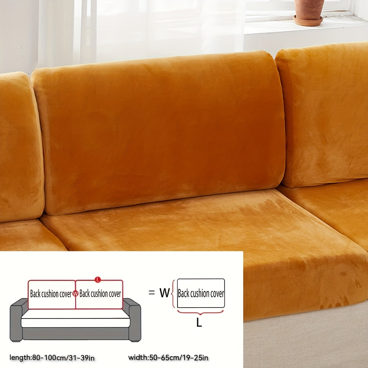 Golden Velvet Sofa Cover provides winter warmth and dustproof furniture protection. Easy to clean with elastic fabric, it offers full coverage and universal anti-slip design. Also serves as an anti-cat scratch back cover, cloth cushion cover suitable for