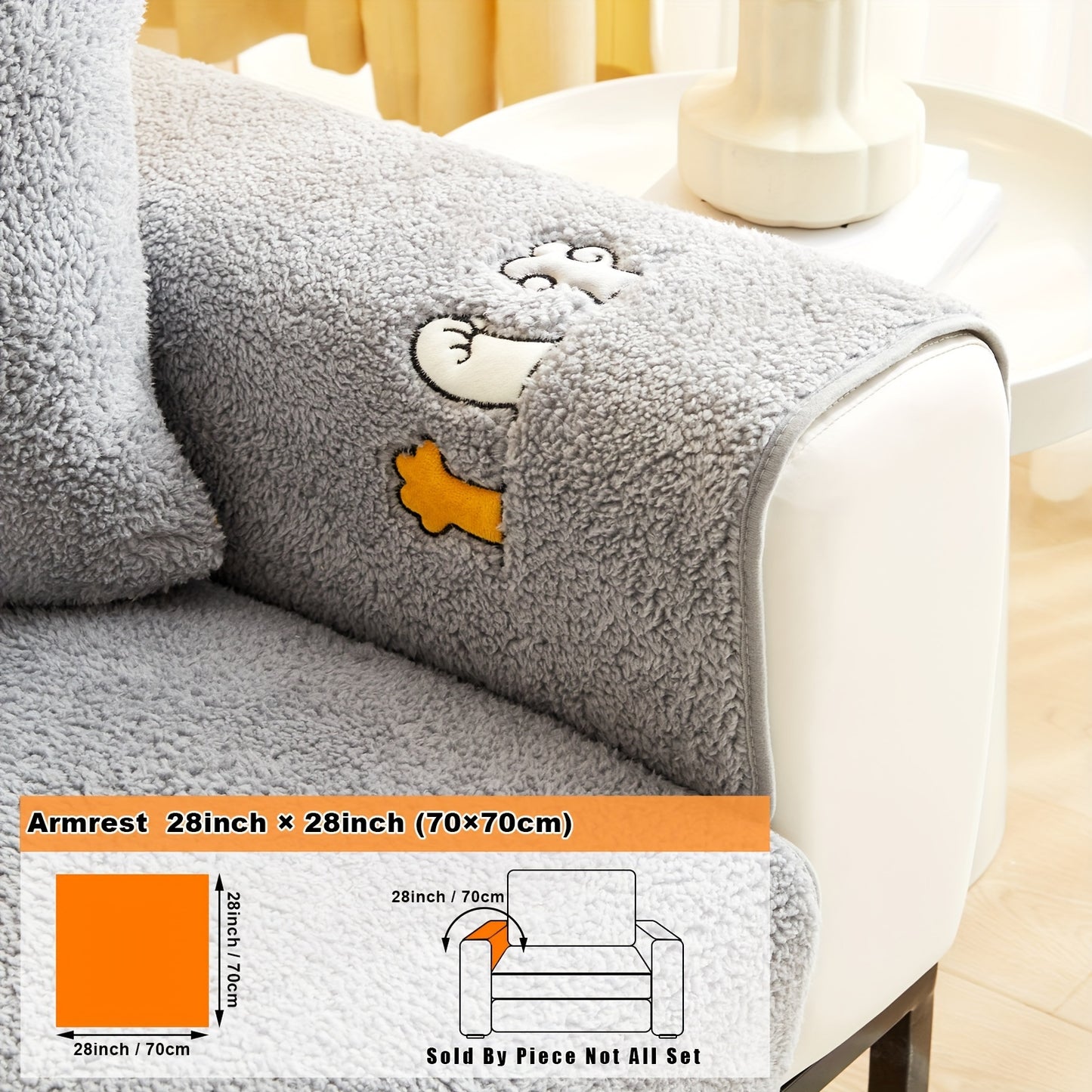 Modern plush sofa cover with paw pattern embroidery, non-slip protection for sofas, machine washable and suitable for various types of furniture.