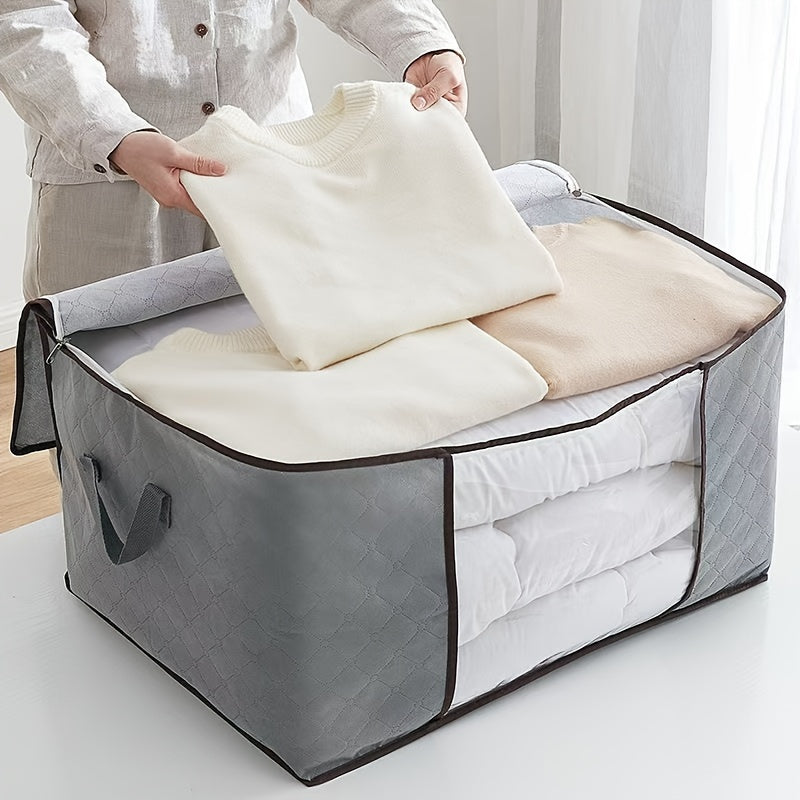 Canvas storage box with zipper in classic style - versatile non-waterproof rectangular organizer for clothing and accessories, ideal for under-bed storage.