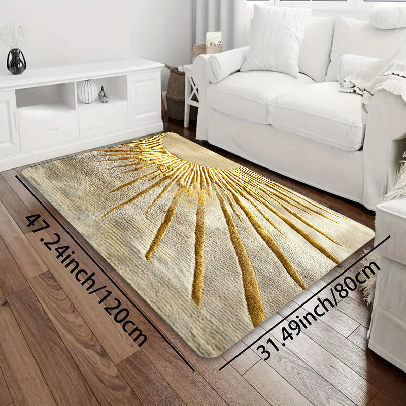 Rectangular Entrance Mat with Sunburst Design - Soft Thick Sponge Indoor Rug, Machine Washable Polyester with PVC Backing, Decorative Carpet for Kitchen, Laundry, Bathroom, Living Room, Bedroom - 1 Piece