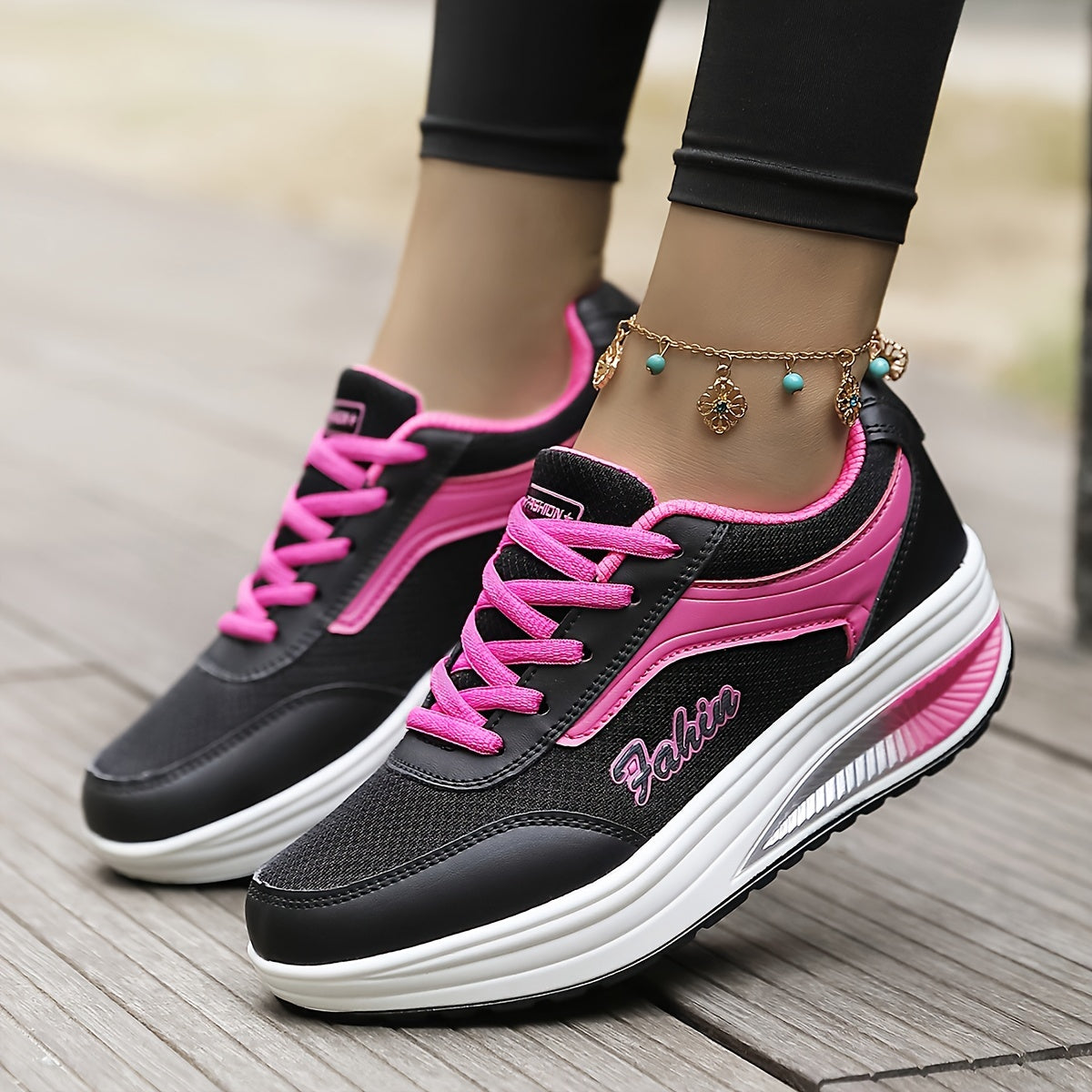 Women's platform sneakers with breathable mesh, lace-up design, and comfortable fit in plus size