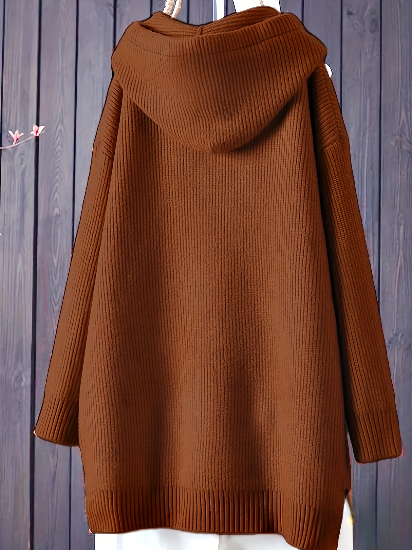 Women's plus size hooded sweater for fall & winter, solid color with drawstring, casual long sleeve.