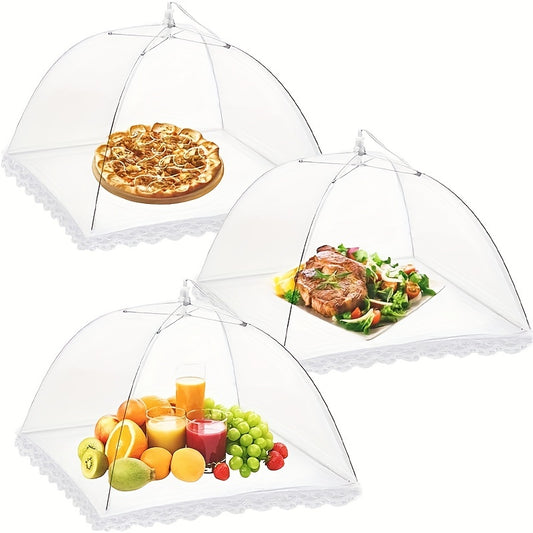 Three food covers, 43.18 cm pop-up mesh tent suitable for outdoor events, reusable and foldable.