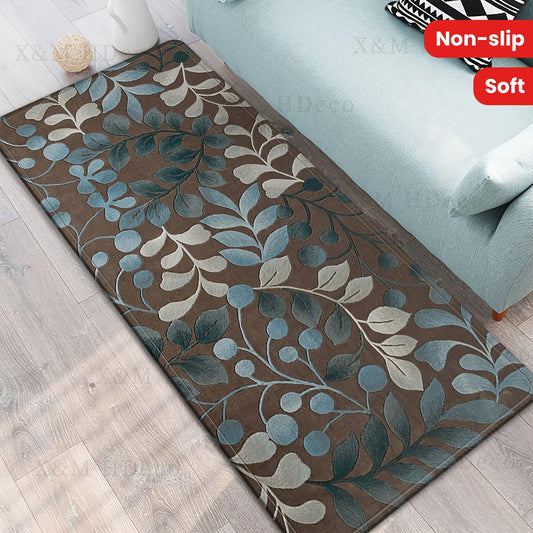 1 piece of a non-slip soft Moroccan area rug with low pile floral design, suitable for indoor and outdoor use. Perfect as a bedside rug, home or hotel decorative piece, or as a laundry runner carpet door mat. Ideal for entryways, kitchens, and bathrooms.