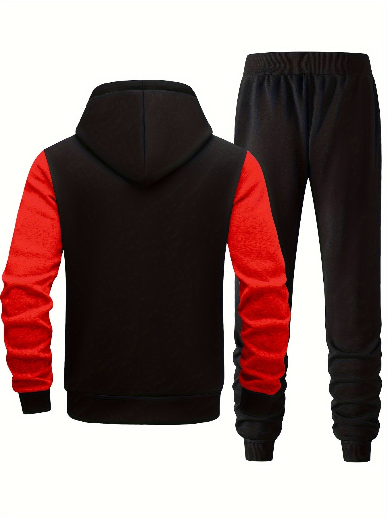 Men's hooded tracksuit with letter print, 2-piece casual sports set featuring a full-zip hoodie and elastic-waist pants. Regular fit outdoor clothing.