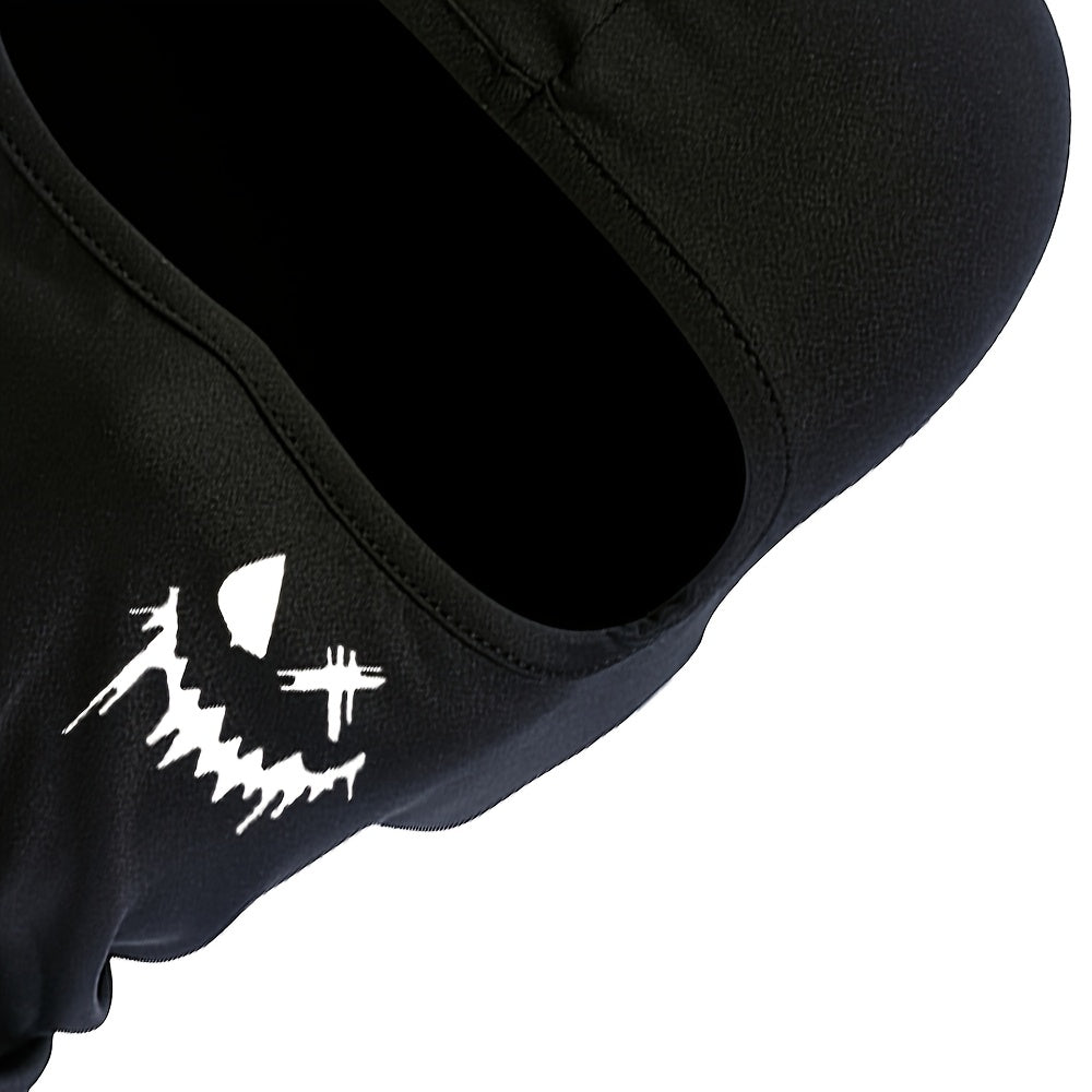 Ski mask balaclava with smiling face print, UV protection and windproof features for men and women