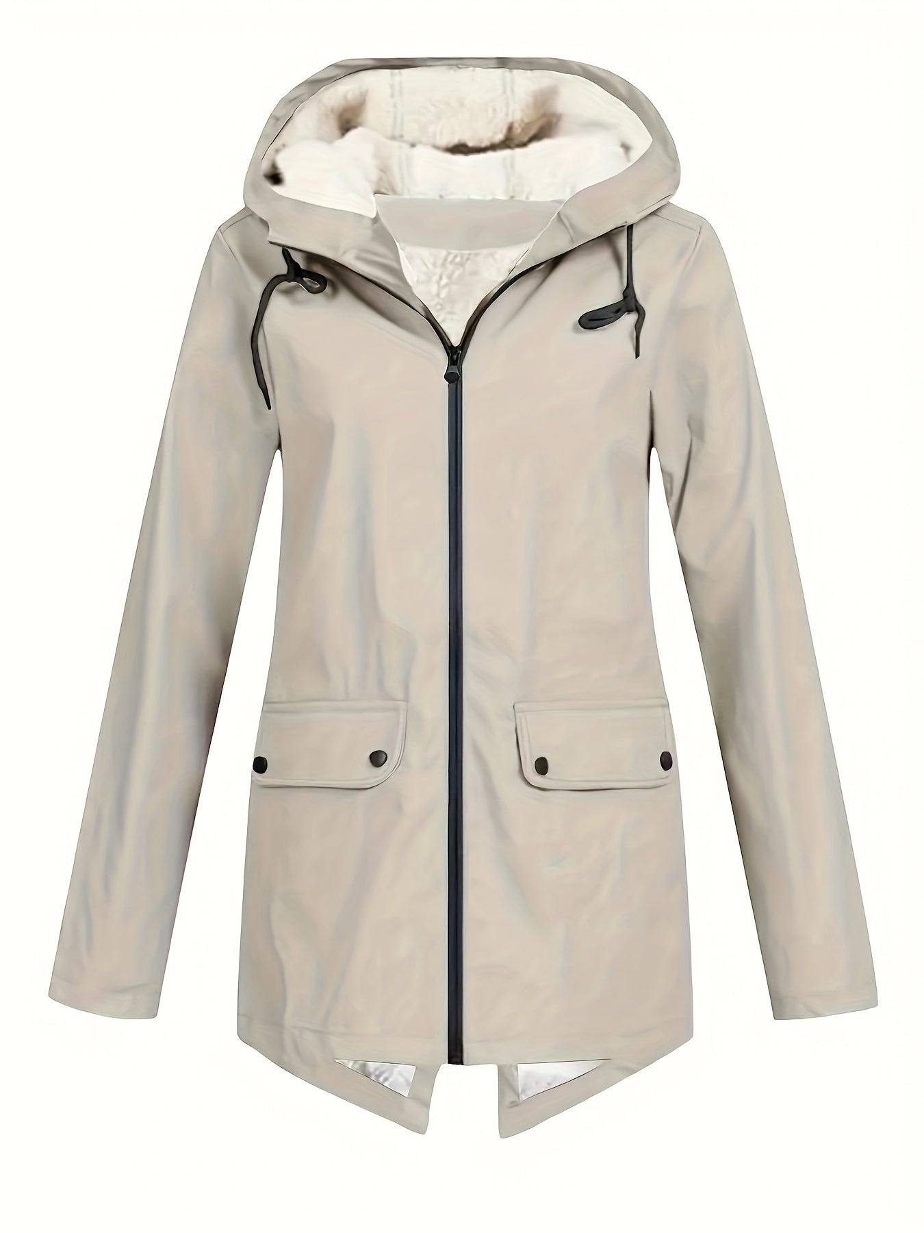 Women's plus size solid zip front warm coat with hooded long sleeves for fall and winter.