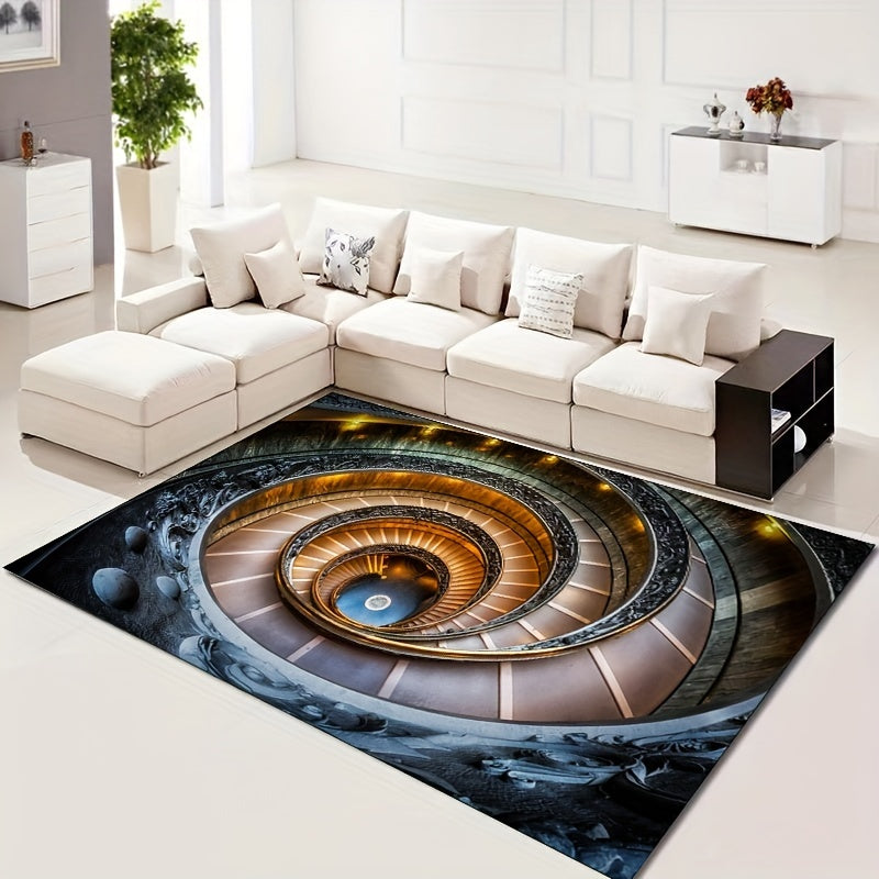 Enhance Your Home Decor with a Stunning 3D Spiral Staircase Pattern Area Rug, Perfect for Living Rooms, Bedrooms, and Bedside, Fashionable Illusion Design, Soft and Washable, Great as a Door Mat or Home Decoration Piece