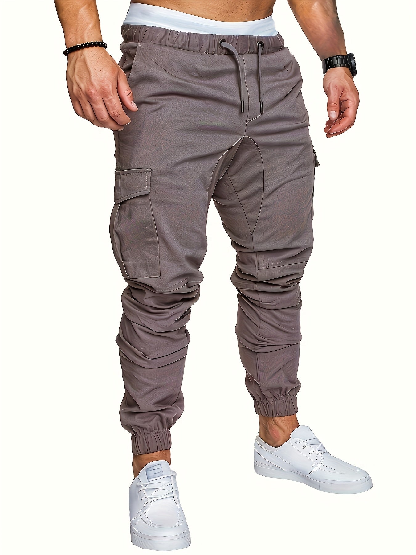 3-Pack men's casual cotton cargo pants with drawstring waist, standard fit, regular length, and solid color woven fabric.