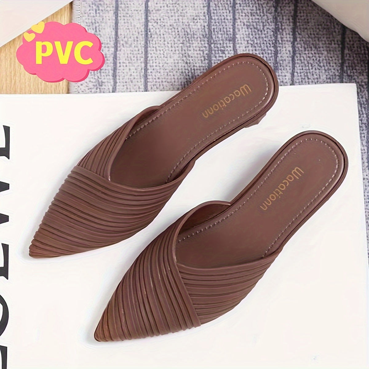 Stylish striped slides with mid heel and comfort insole, hand washable