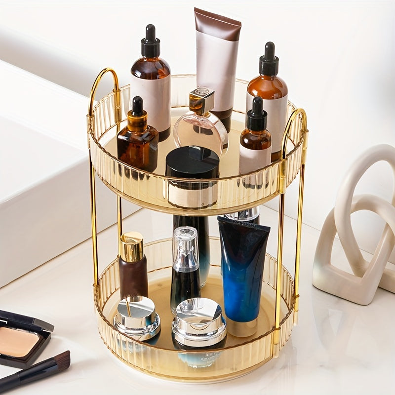 Spacious 360-Degree Rotating Makeup Organizer with Adjustable Carousel Spinning Rack for Cosmetics and Brushes - Ideal for Vanity Countertop Organization