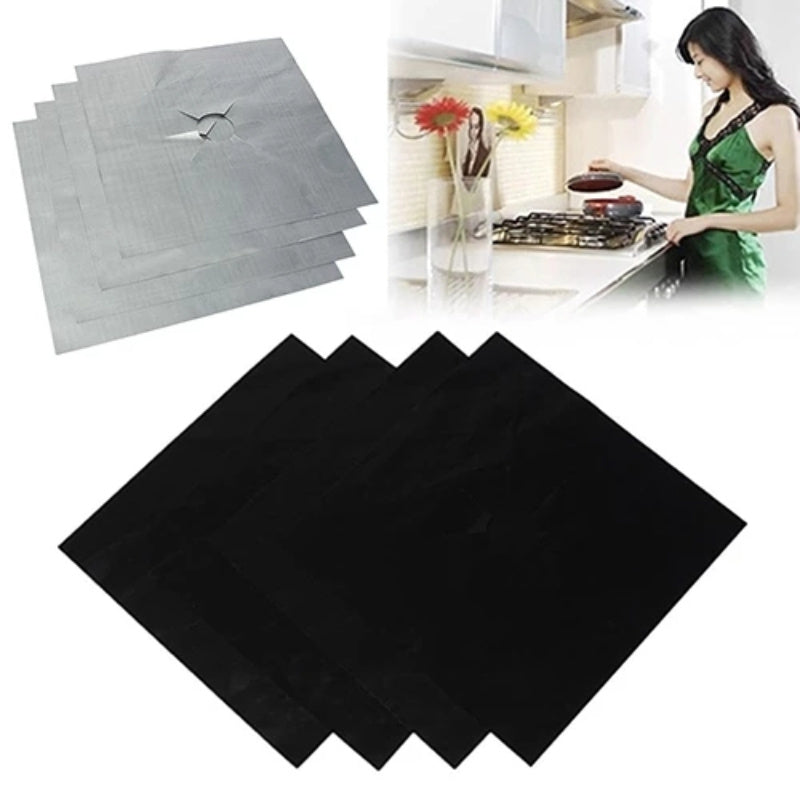 Set of 2 fiberglass stove top protector covers that are non-stick, reusable, waterproof, and easy to cut to fit. No electricity required, perfect for gas stoves in the kitchen.