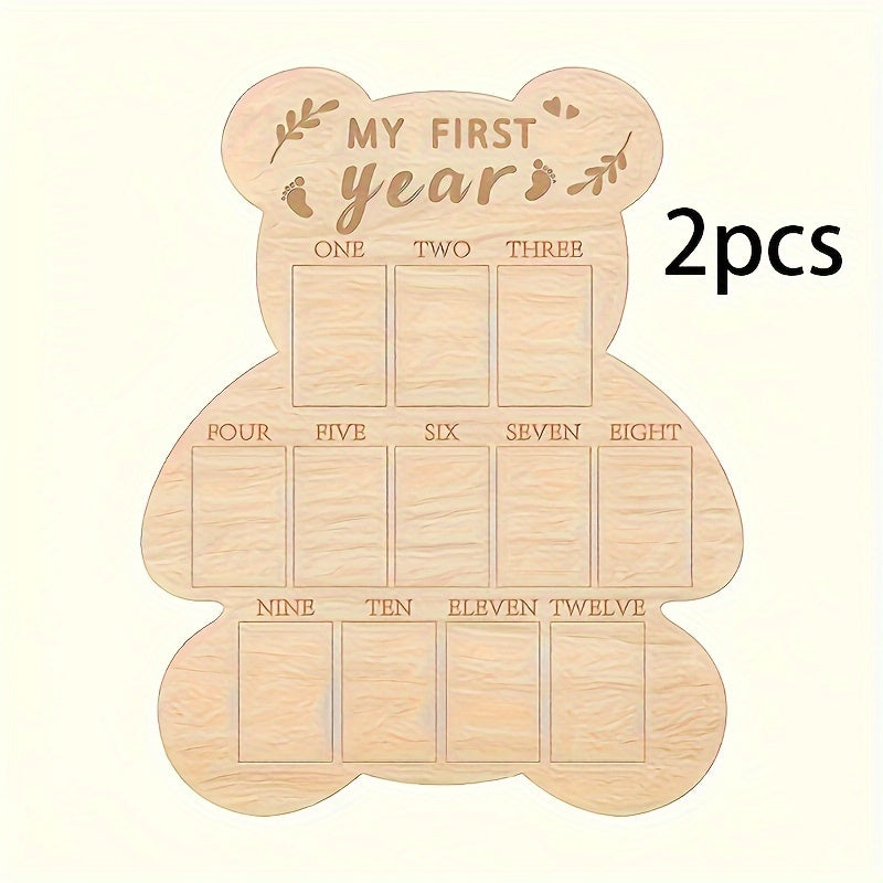 Gorgeous Teddy Bear Wooden First Year Milestone Photo Frame - Sleek Finish, Vertical Style, Great for Room Decor & Monthly Calendar, Perfect First Birthday Present